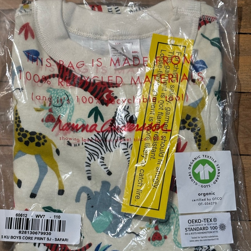 New Hanna andersson Kids safari organic pajamas size 5